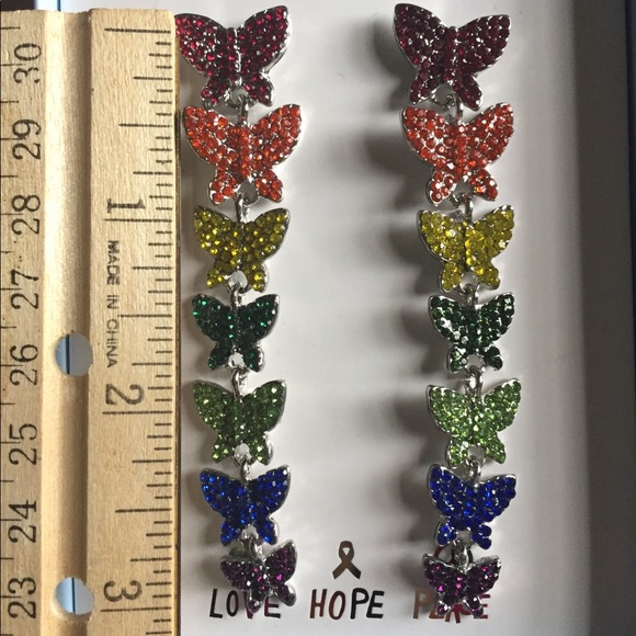 Rainbow Butterfly Earrings New by C&C California - Picture 8 of 12